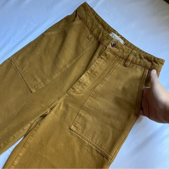 ALEX MILL mustard yellow high rise straight wide leg cropped denim jeans pants - Picture 2 of 6